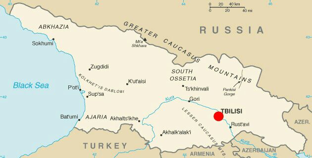 Red dot marks the spot: Tbilisi, capital of Georgia