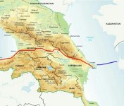 Caucasus regional map with our rough planned route in red 