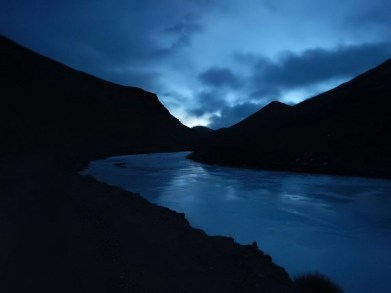 Dawn over the frozen Pamir River