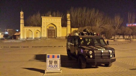 Standing guard outside the central mosque