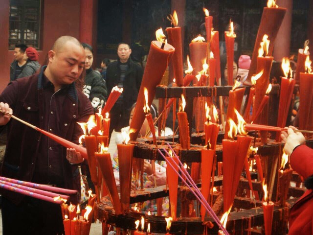Celebrating New Year at a temple near Chongqing, 23 Feb 15