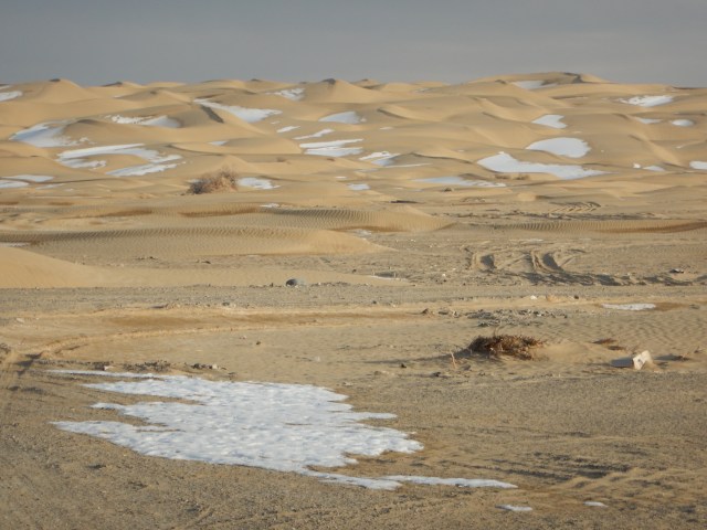 Scrubland turns into snowcapped dunes, 12 Jan 15