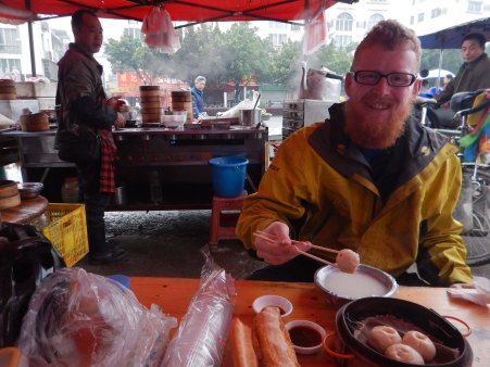 Fr Christmas enjoys his breakfast dumplings